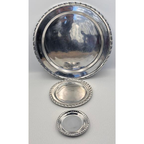 Vintage Mexican Heavy Aluminum Pewter Dinner Charger, Dessert, Coaster Plate 3pc - Picture 3 of 7